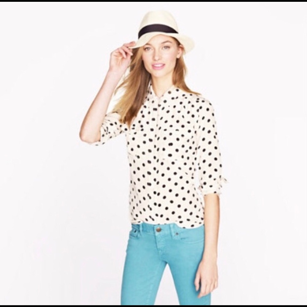J. Crew polka dot button down blouse top